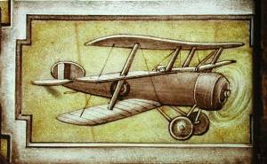 Below St George: one of the earliest known images of an aircraft on a stained glass window - a triplane