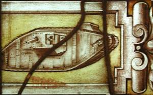 Below St George: one of the earliest known images of a World War One tank on a stained glass window